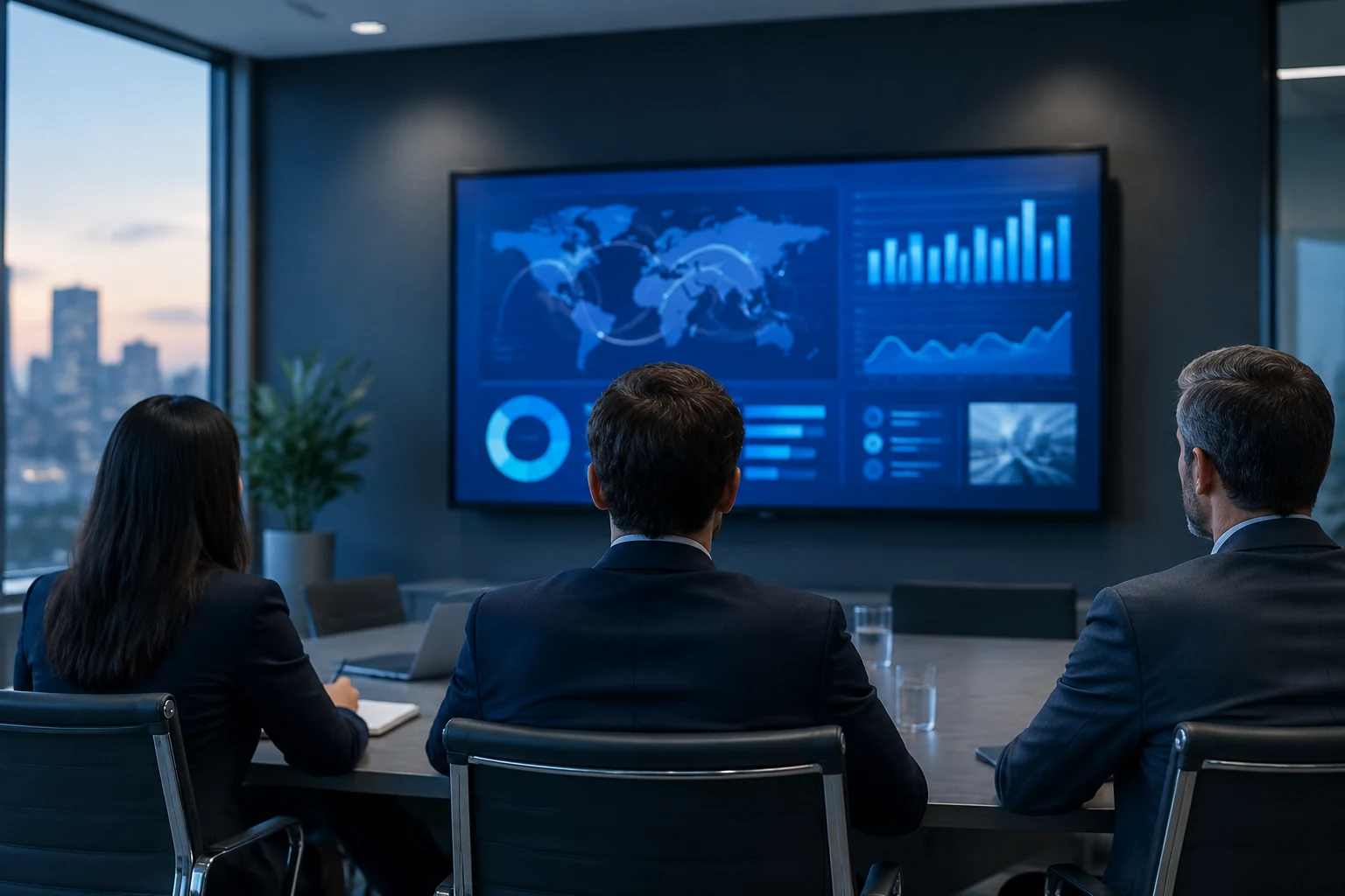 Meeting room with a dashboard on a wall display
