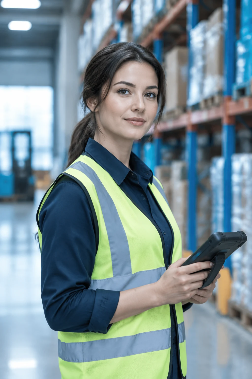 Warehouse systems consultant holding a handheld terminal